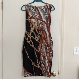Cache chain print body con stretch dress sz medium